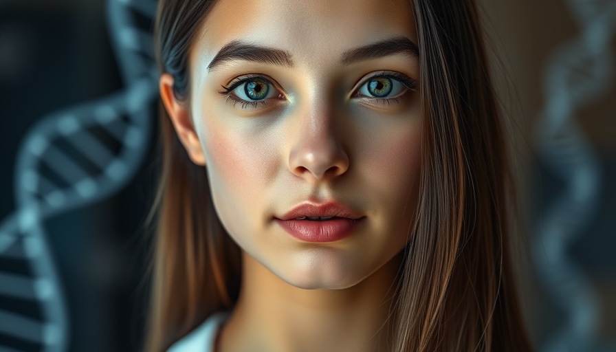 Young woman with DNA helix background symbolizing Polynucleotide Therapy.