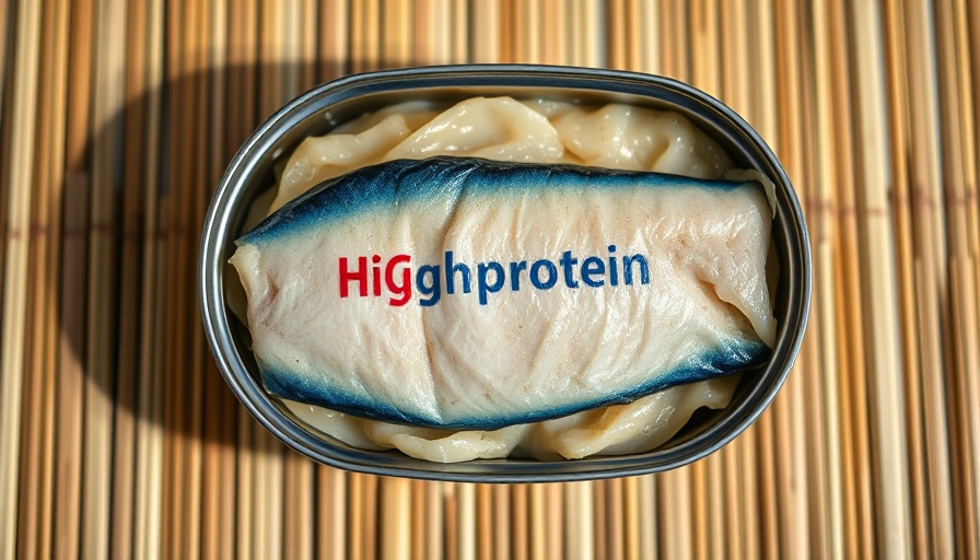 Open can of high-protein tuna on a bamboo mat.