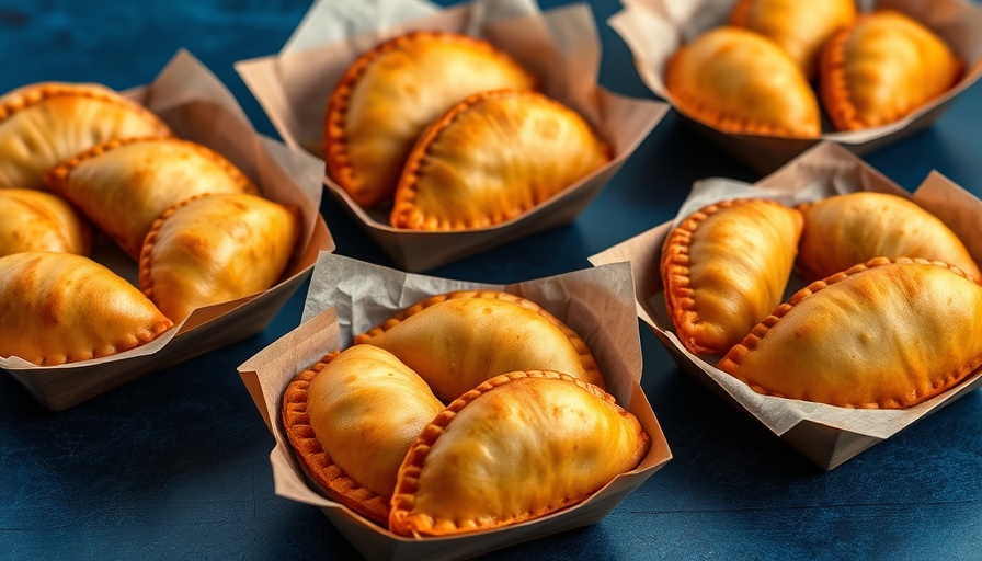 Delicious golden-brown Argentina empanadas showcased in paper trays.