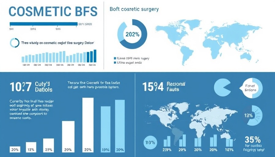 Infographic on cosmetic surgery regional trends with charts.