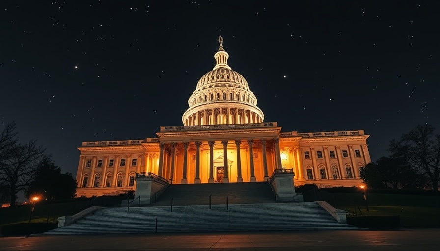 Night view of U.S. Capitol building highlighting federal government shutdown impact.