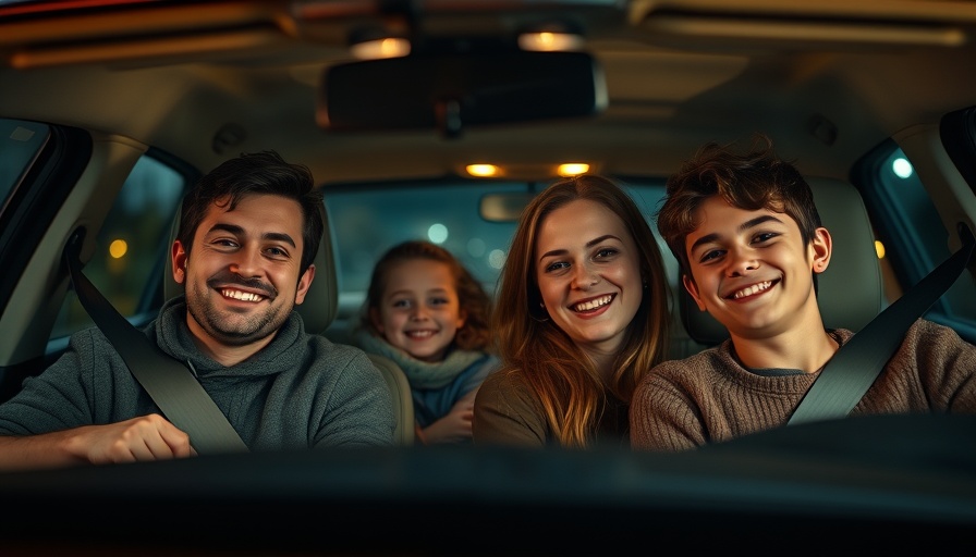 Family in car smiling during nighttime, related to hurricane relief efforts in Pennsylvania.