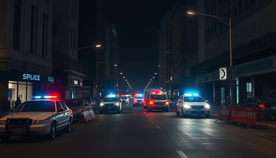 Gun Violence in Philadelphia: Nighttime scene with police and barriers.