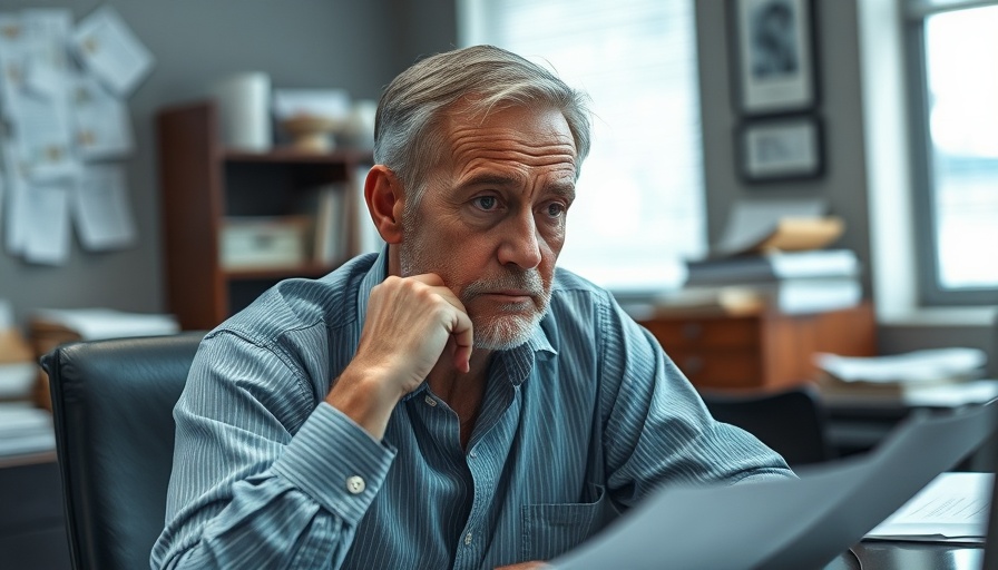 Middle-aged man reflecting on student loan debt.