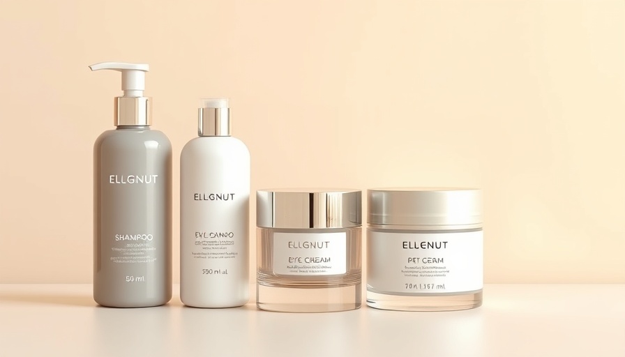 Sophisticated trio of beauty products on a light beige backdrop.