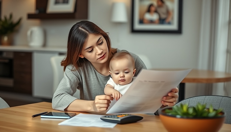 Young mother reviewing finances at home, illustrating the financial impact of motherhood.