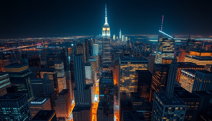 New York City skyline at night with city lights highlighting counterterrorism efforts.