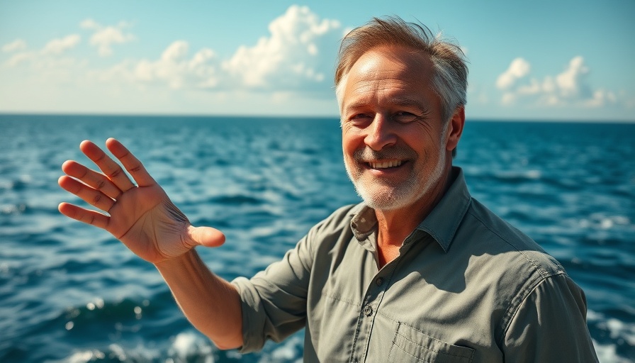 Man warning about Caribbean tourist scams by the sea.
