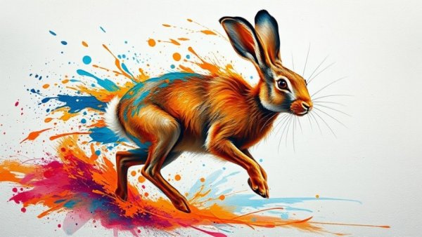 Vibrant abstract hare painting by Richard Johnson showcasing dynamic movement.