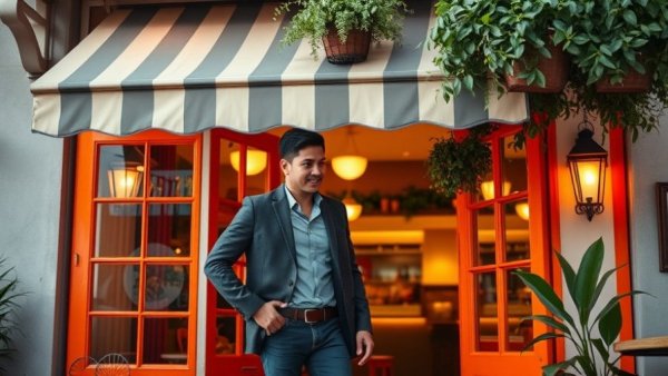 Business Buyer Accelerator concept with man entering welcoming cafe