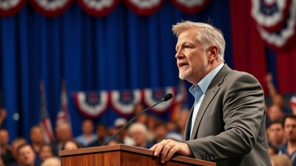 Thom Tillis addressing a crowd at a political rally in North Carolina.
