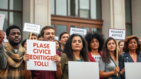 People with signs outside civic building, N.C. Senate Recount Updates.