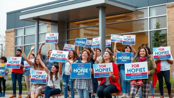 People with campaign signs during North Carolina Senate Recount outside building.