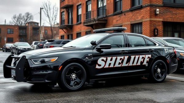 Sheriff car of Washington County parked alongside a brick building.