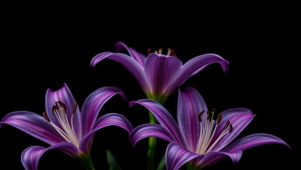 Delicate purple lilies bloom against black, symbolizing Asheville's Quiet Growth.