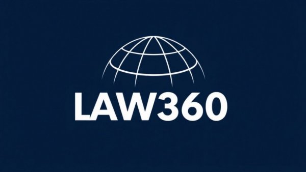 Logo of LAW360 symbolizing professionalism against a navy background.