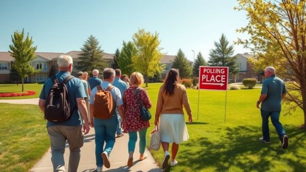 People walking to polling place near $25K campaign donation source discussion.