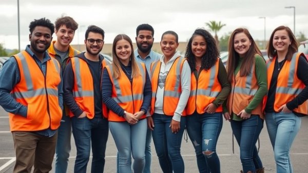 Group supporting North Carolina Democratic Party primaries in a parking lot.