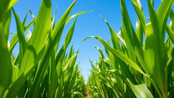 Lush cornfield under blue sky, related to rising diesel and fertilizer costs NC corn farmers.