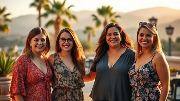 Group of women outdoors with palm trees in Asheville, discussing nursing shortages.