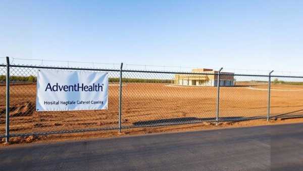 North Carolina hospital bed allocation site preparation with AdventHealth sign