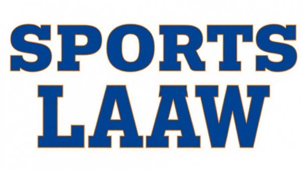Sports Law Expert text logo in bold orange and blue