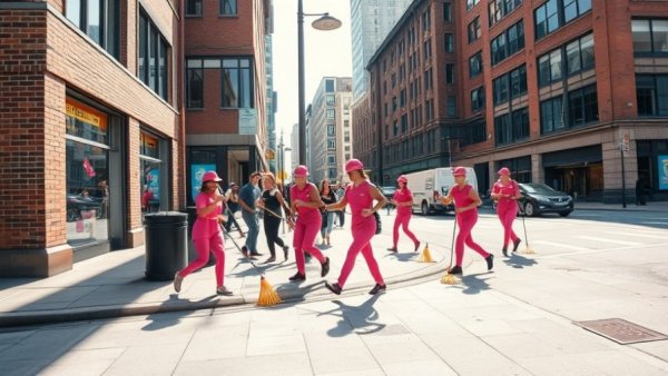 Team addressing Asheville Downtown Plan issues by cleaning busy street