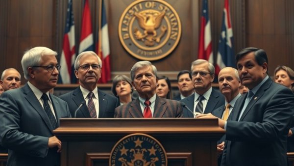 Politicians addressing North Carolina Medicaid funding, legislative hall.