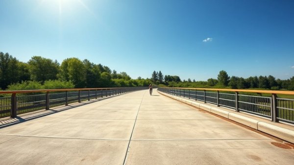Mellowdrome Carrier Park with skater under a pedestrian bridge on a sunny day.