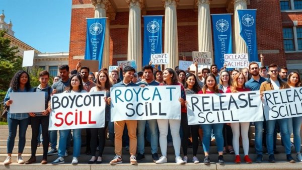 Students protest UNC SCiLL program transparency in front of university building.