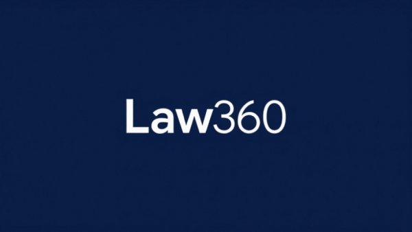 Law360 logo on a dark blue background, representing brand identity.
