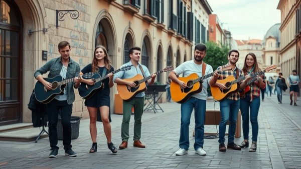 Asheville community safety highlighted by street musicians creating harmony.