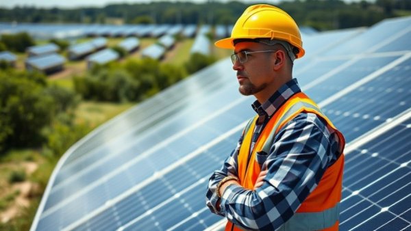 Engineer inspecting solar panels for North Carolina solar energy procurement.
