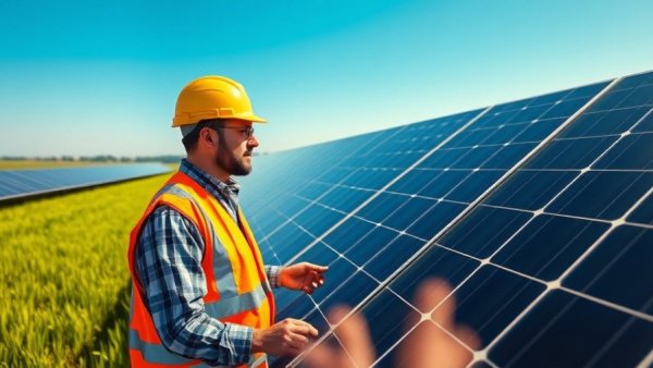 Duke Energy solar procurement North Carolina: engineer inspecting solar panels.