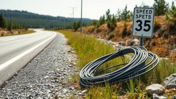 Downed cables in Asheville laying beside roadside grass.