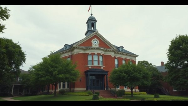 Randleman City Hall, potential site for financial audit issues, with greenery.