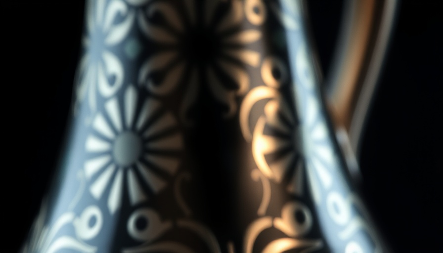 Blurred decorative jug with reflective patterns in dark setting