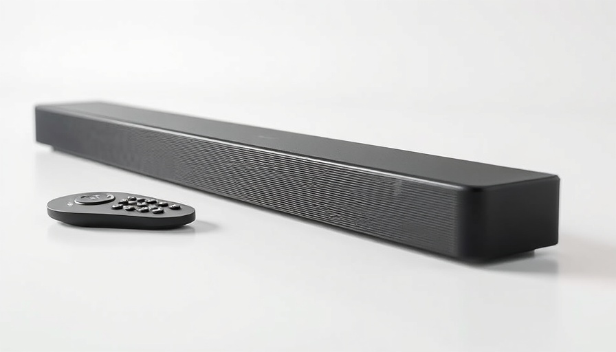 Sleek Fire TV soundbar with remote on white surface.