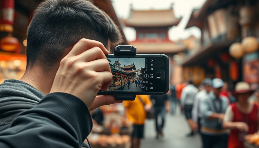 Photographer using Vivo X300 Pro Photographer Kit in bustling market.