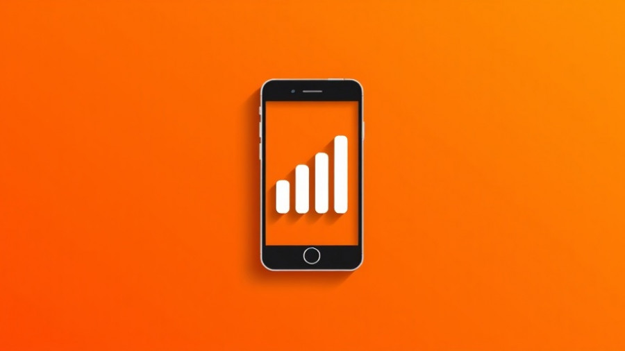 Minimalistic smartphone icon with graph bars on orange background, trending smartphones week 42.