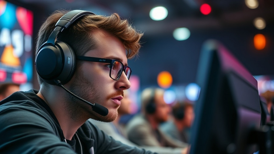 Focused gamer studying strategies during competition, depicting Wolfe Glick fan harassment.