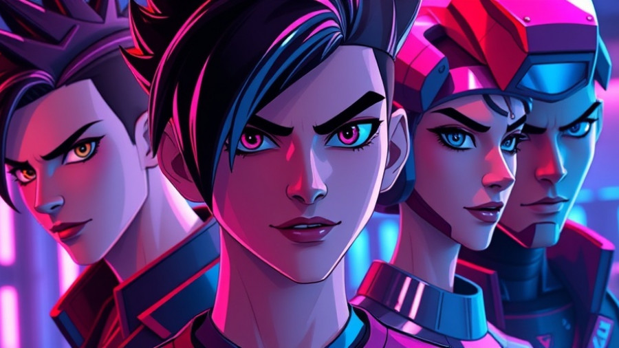 Futuristic poster for Love and Deepspace Heartbeats Ablaze event, featuring animated characters.