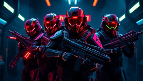 Arc Raiders characters in a futuristic setting with neon lighting.