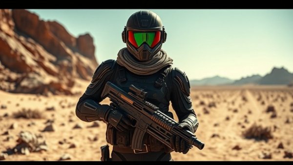 Helldivers movie adaptation soldier posing in alien desert.