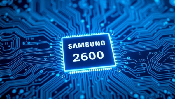Samsung Exynos 2600 specifications chip in digital blue setting.