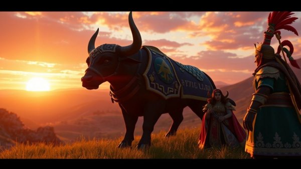 Zelda Breath of the Wild VR Mod scene with a large creature at sunset.