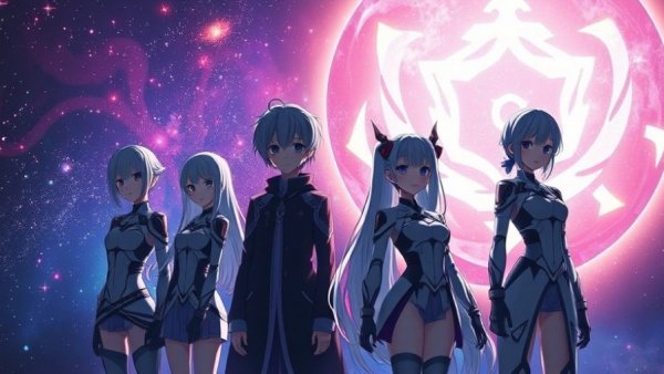 Futuristic anime characters, Love and Deepspace 5.0 update theme.