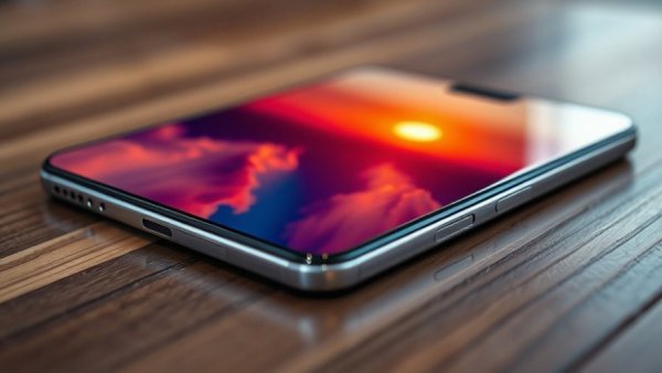 iPhone Fold with liquid metal hinge displaying a sunset.