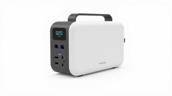 EcoFlow portable power station with digital display and outlets.