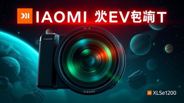 Futuristic Xiaomi global launch event banner with large lens.